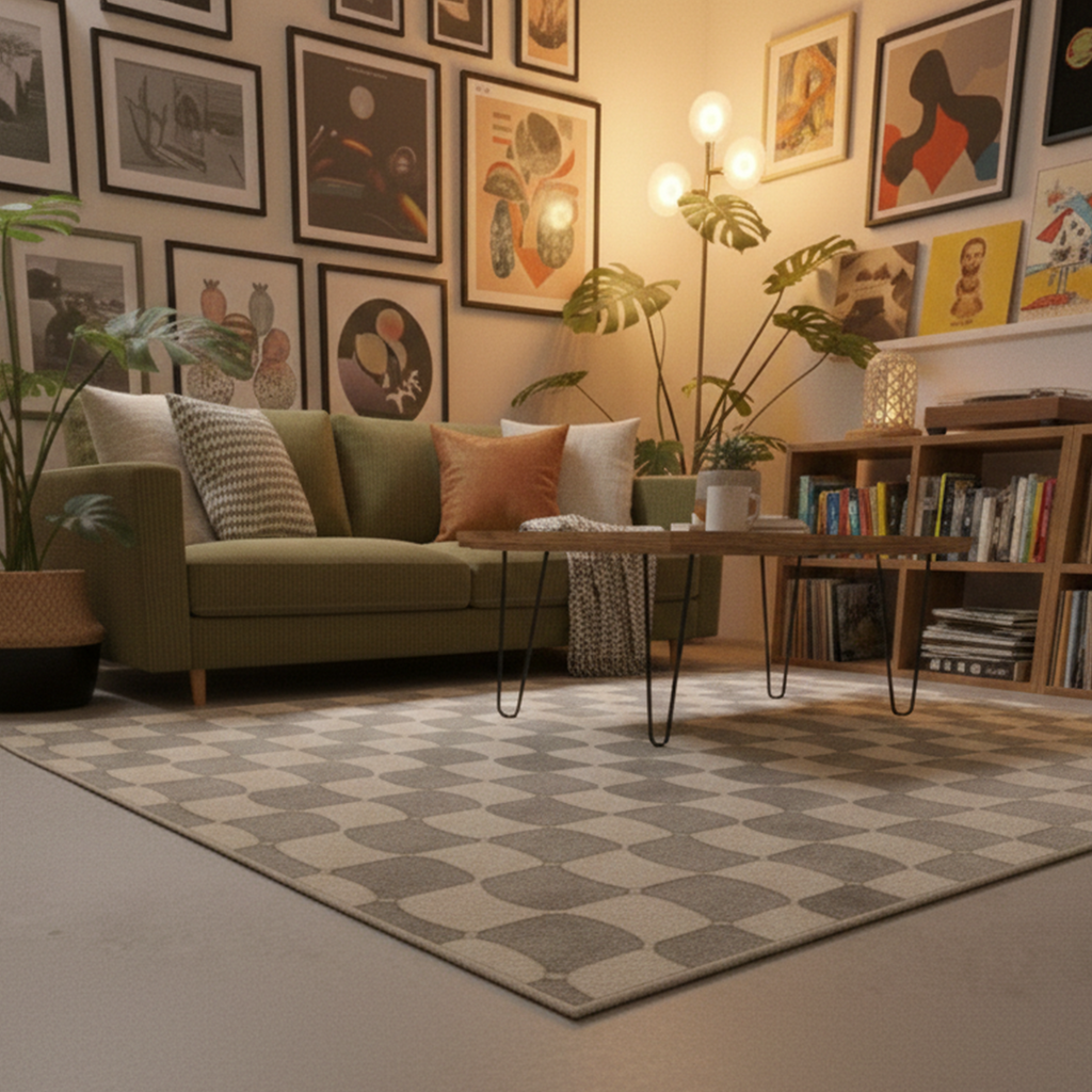 Checkerboard Wave Rug