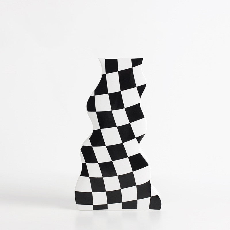 Wavy Checkerboard Ceramic Vase