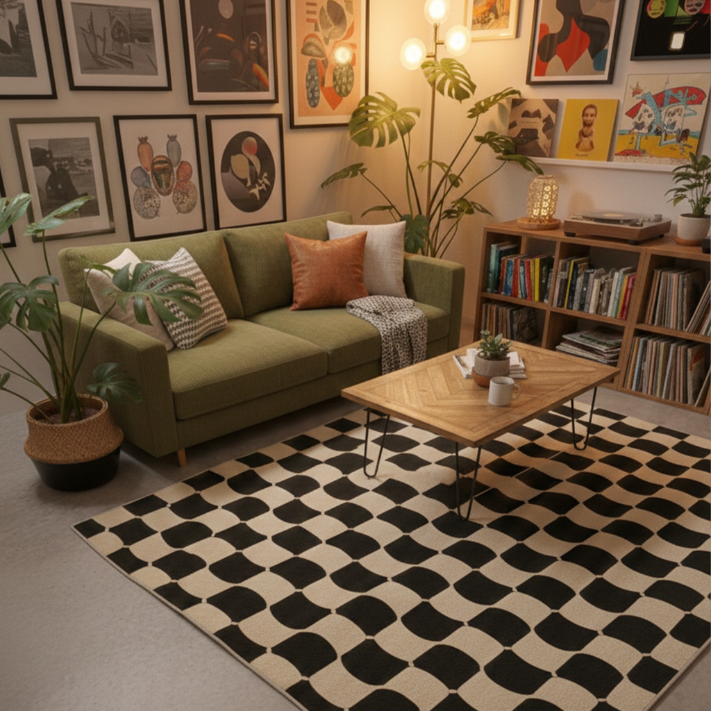 Checkerboard Wave Rug