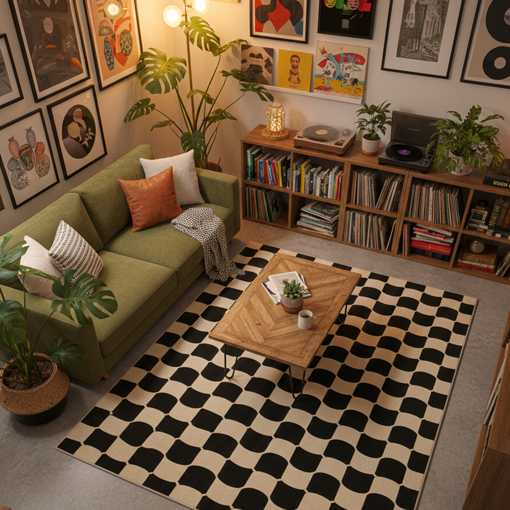 Checkerboard Wave Rug