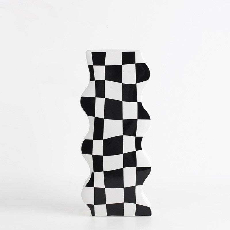 Wavy Checkerboard Ceramic Vase
