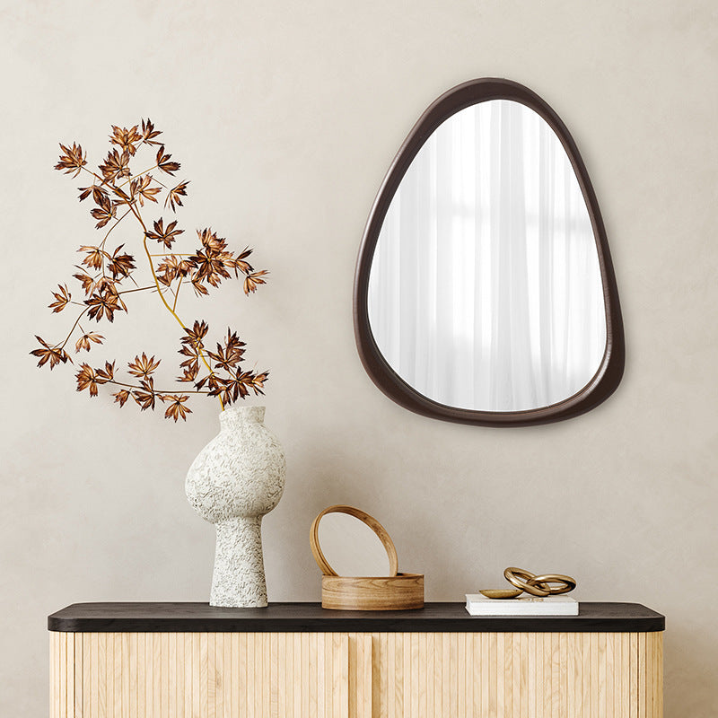Wooden Distorted Pebble Mirror