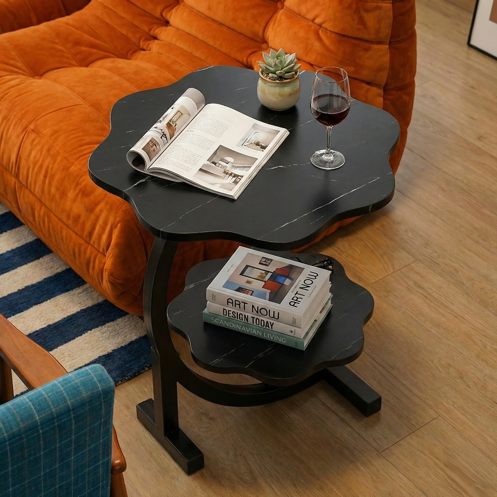 Modern Wavy 2-Tier Side Table