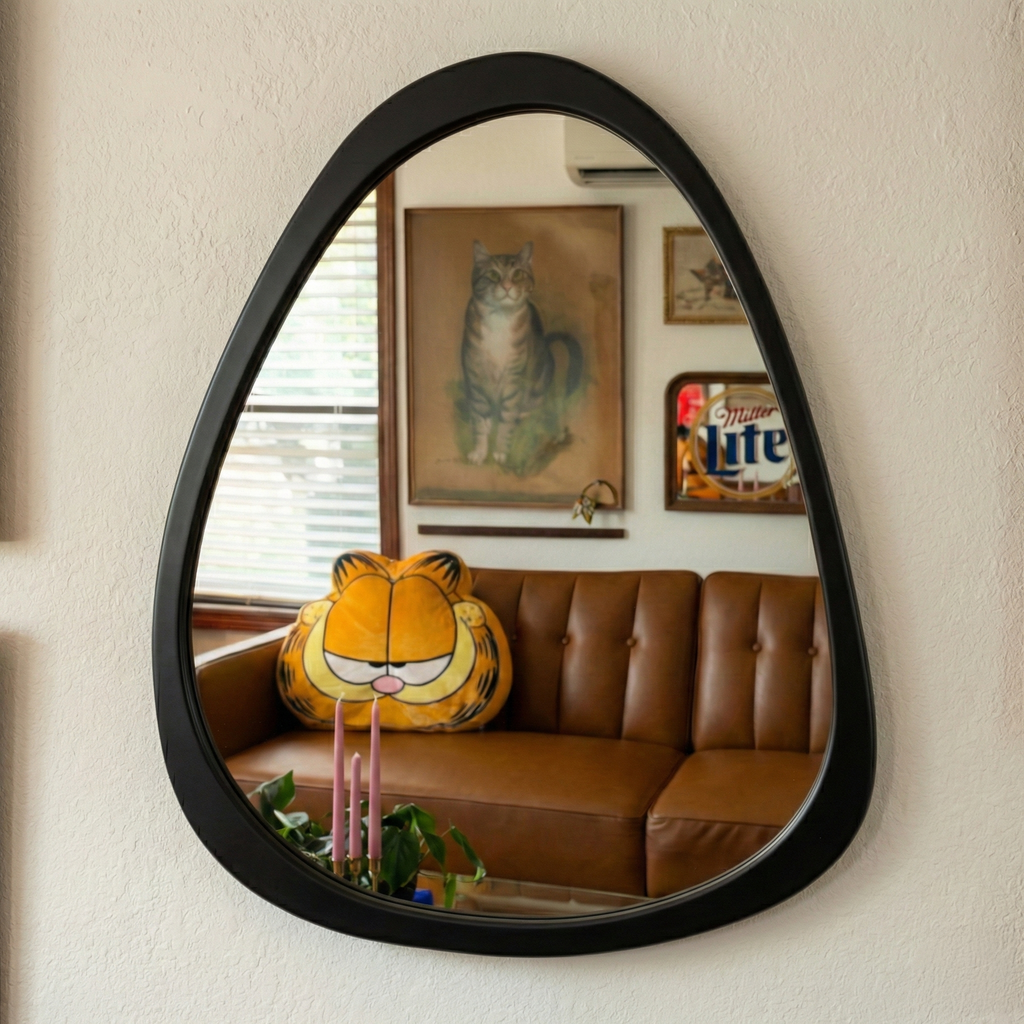 Wooden Distorted Pebble Mirror