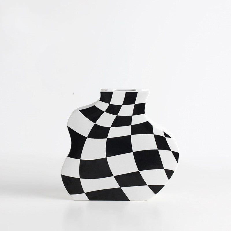 Wavy Checkerboard Ceramic Vase